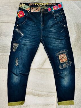 Women’s Desigual Exotic Patchwork Embroidered Boyfriend Jeans Paisley NWOT Sz 26